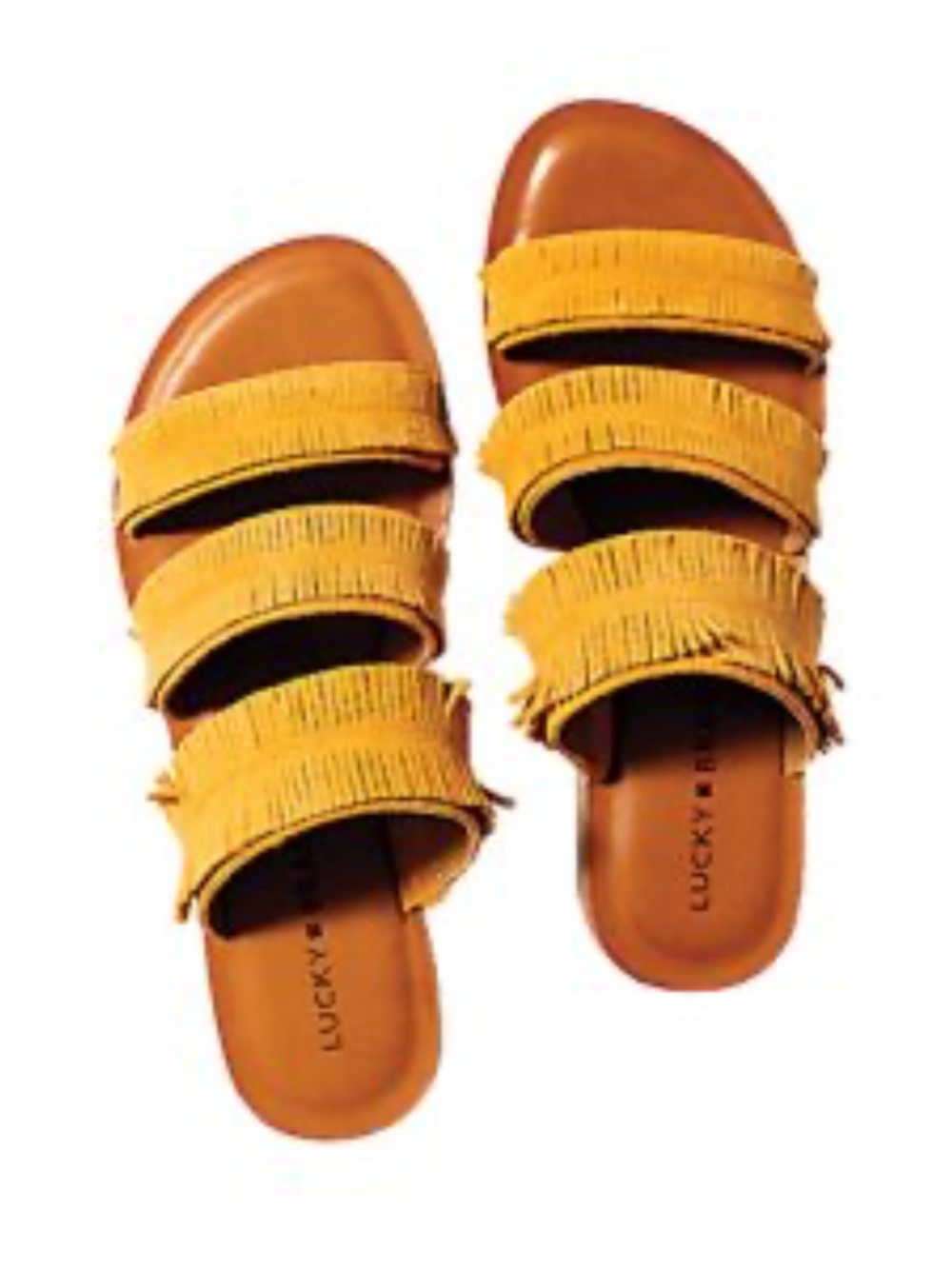 Lucky Brand Yellow Fringe Triple-Strap Slide Sandals